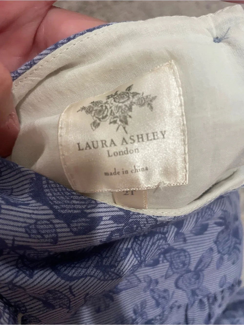 Laura Ashley Blue Floral Lace Dress with Cream Accent Flower
